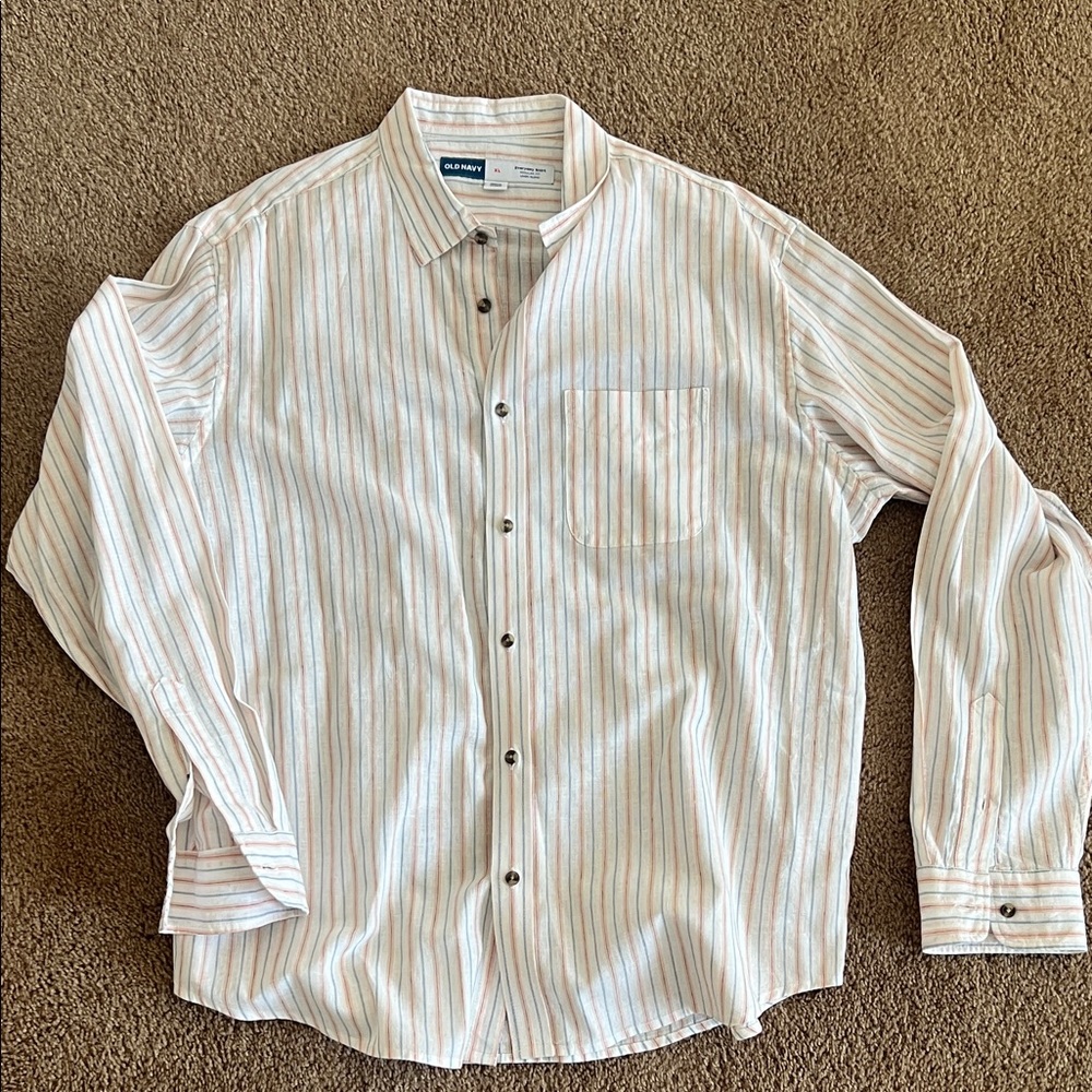 Old Navy Men's Linen blend Striped Dress Shirt - White and Orange
